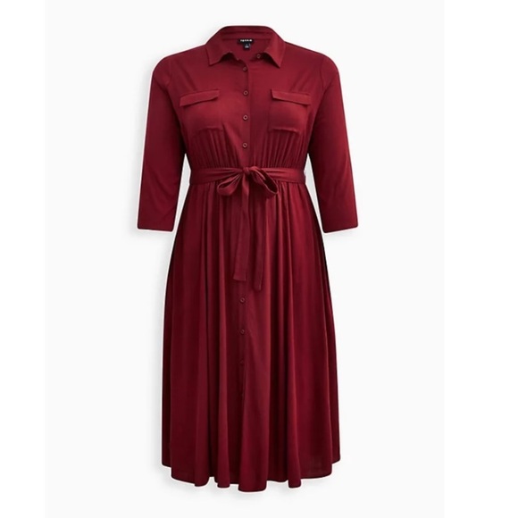 TORRID NWT MIDI RAYON SLUB BELTED SHIRTDRESS - Picture 5 of 7